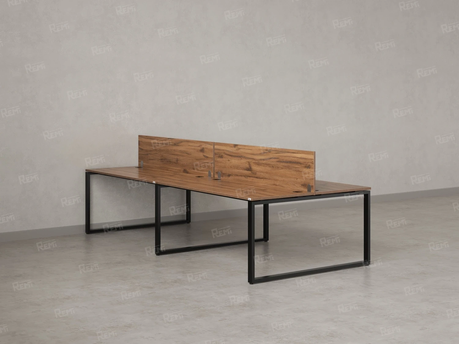 Бенч-система, 4 рабочих места, на О-образных опорах, 2 ЛДСП экранов 3600x1200x750 RM170-4-18x12 Дуб Юстус/Черный