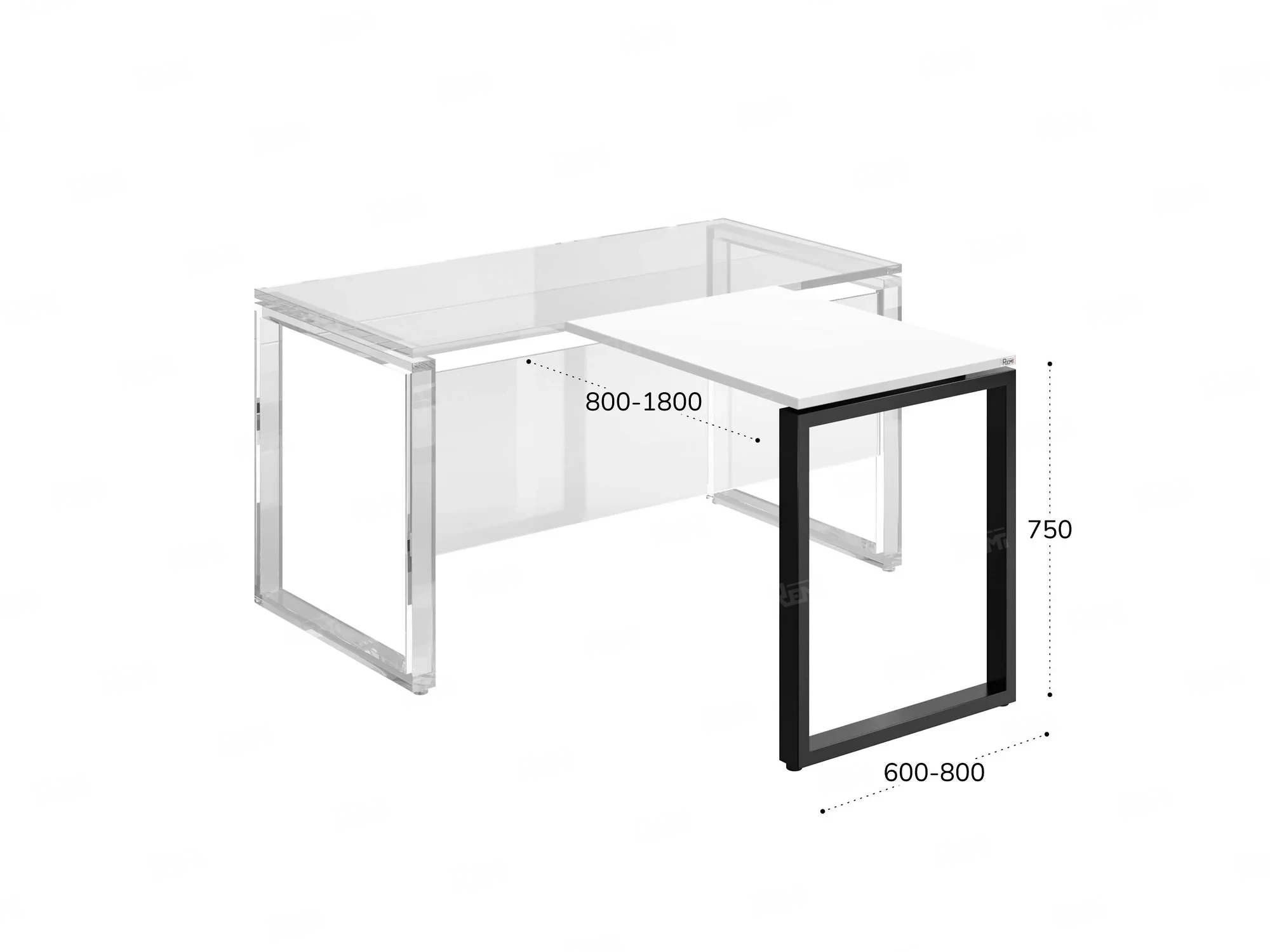 Брифинг прямой, с парящей столешнецей, на П-образном каркасе 1000x600x750 RM070-10x6 Белый/Черный