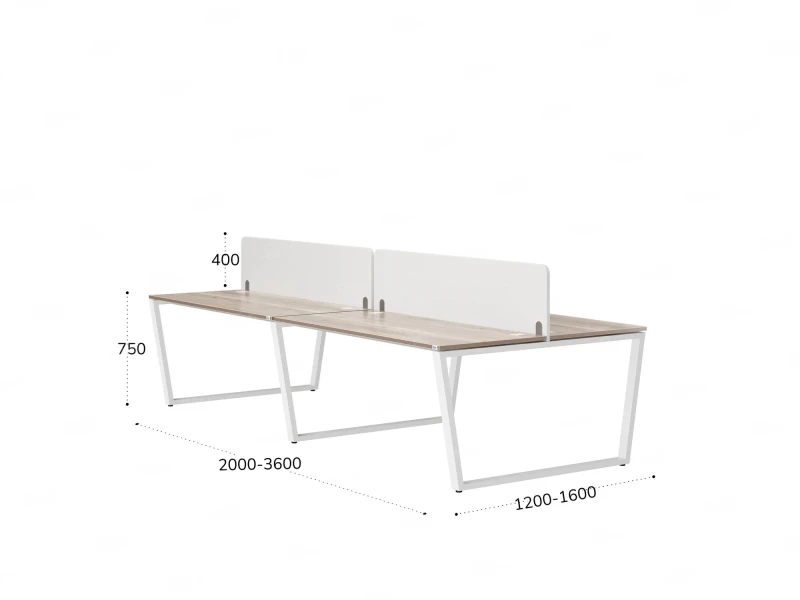 Бенч-система, 4 рабочих места, на U-образных опорах, 2 тканевых экранов 2400x1400x750 RM173-3-12x14 Дуб Маувелла/Белый