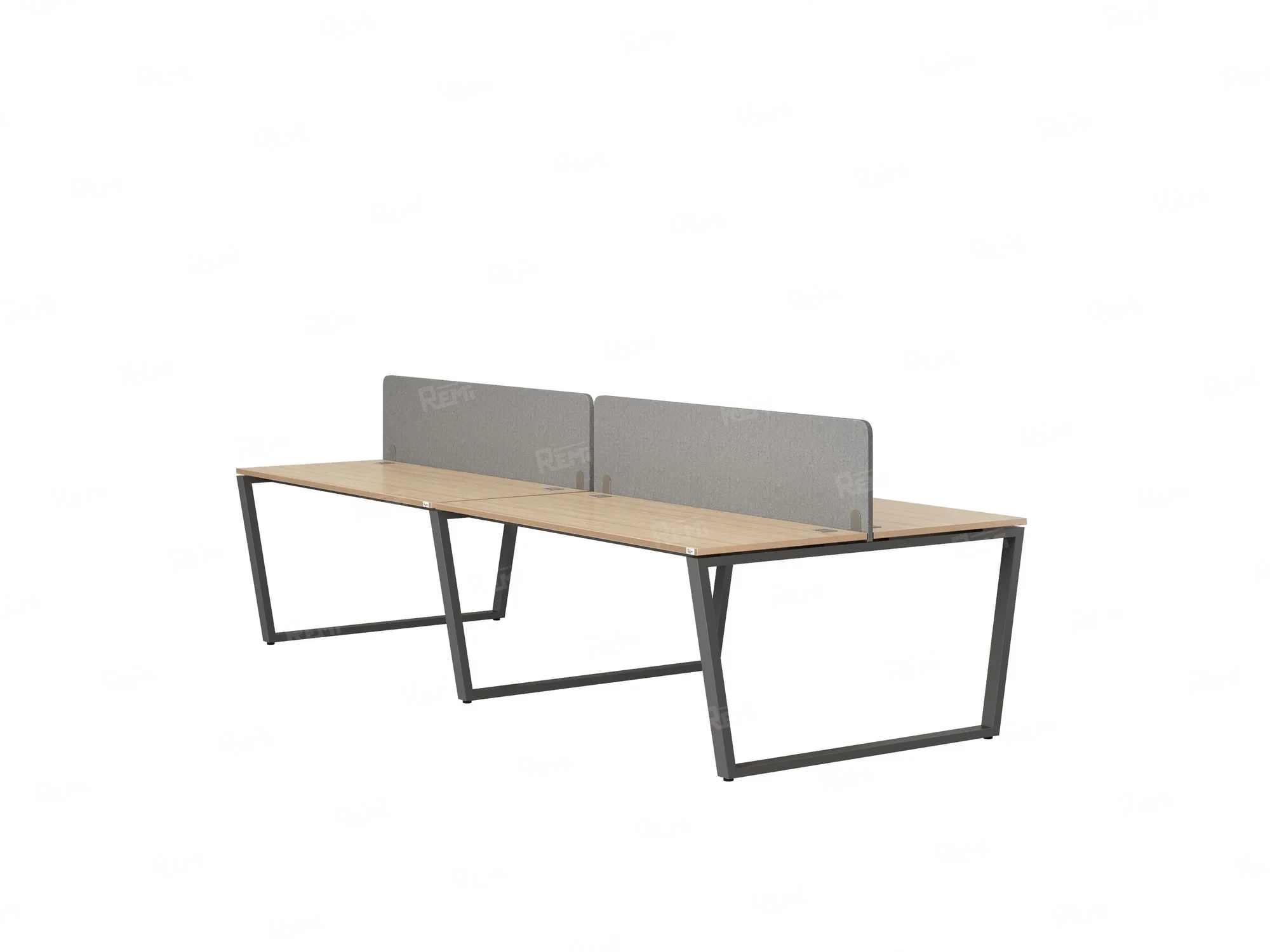 Бенч-система, 4 рабочих места, на U-образных опорах, 2 тканевых экранов 3200x1600x750 RM173-3-16x16 Вяз Швейцарский светлый/Серый