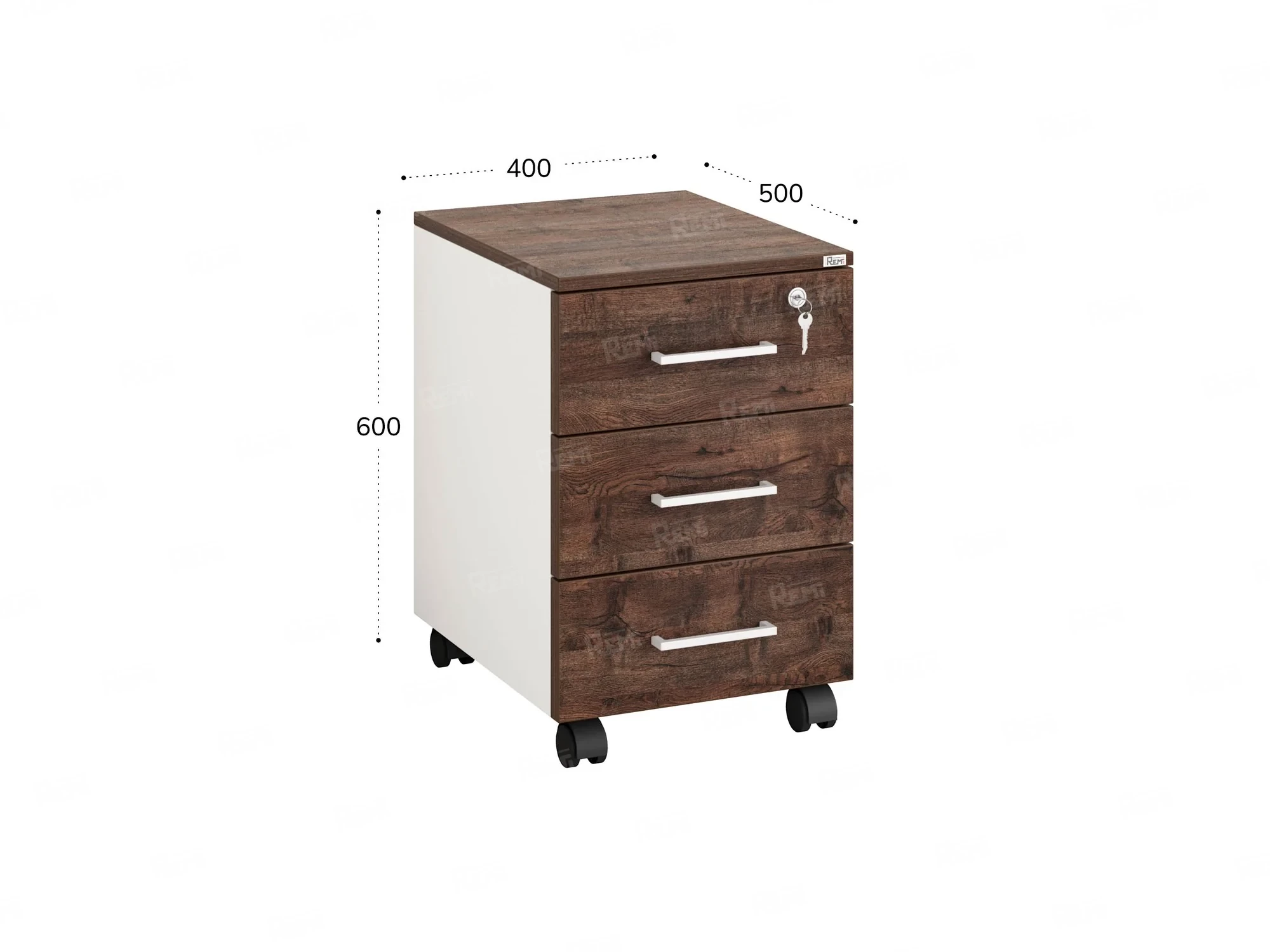 Тумба мобильная, 3 ящика 400x500x600 RM120-40x50 Дуб Апрельский шоколад/Белый