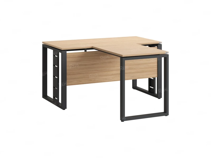 Стол с брифингом с парящей столешницей на О-образных опорах с экраном ЛДСП RM045-14x7 1400x2100x750 Вяз Швейцарский светлый/Серый