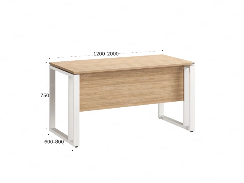 Стол прямой на О-образных опорах с экраном ЛДСП 1600x800x750 RM041-16x8 Вяз Швейцарский светлый/Белый