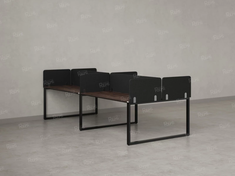 Бенч-система, 4 рабочих места, на О-образных опорах, 8 тканевых экранов 3200x1200x750 RM170-1-16x12 Дуб Апрельский шоколад/Черный