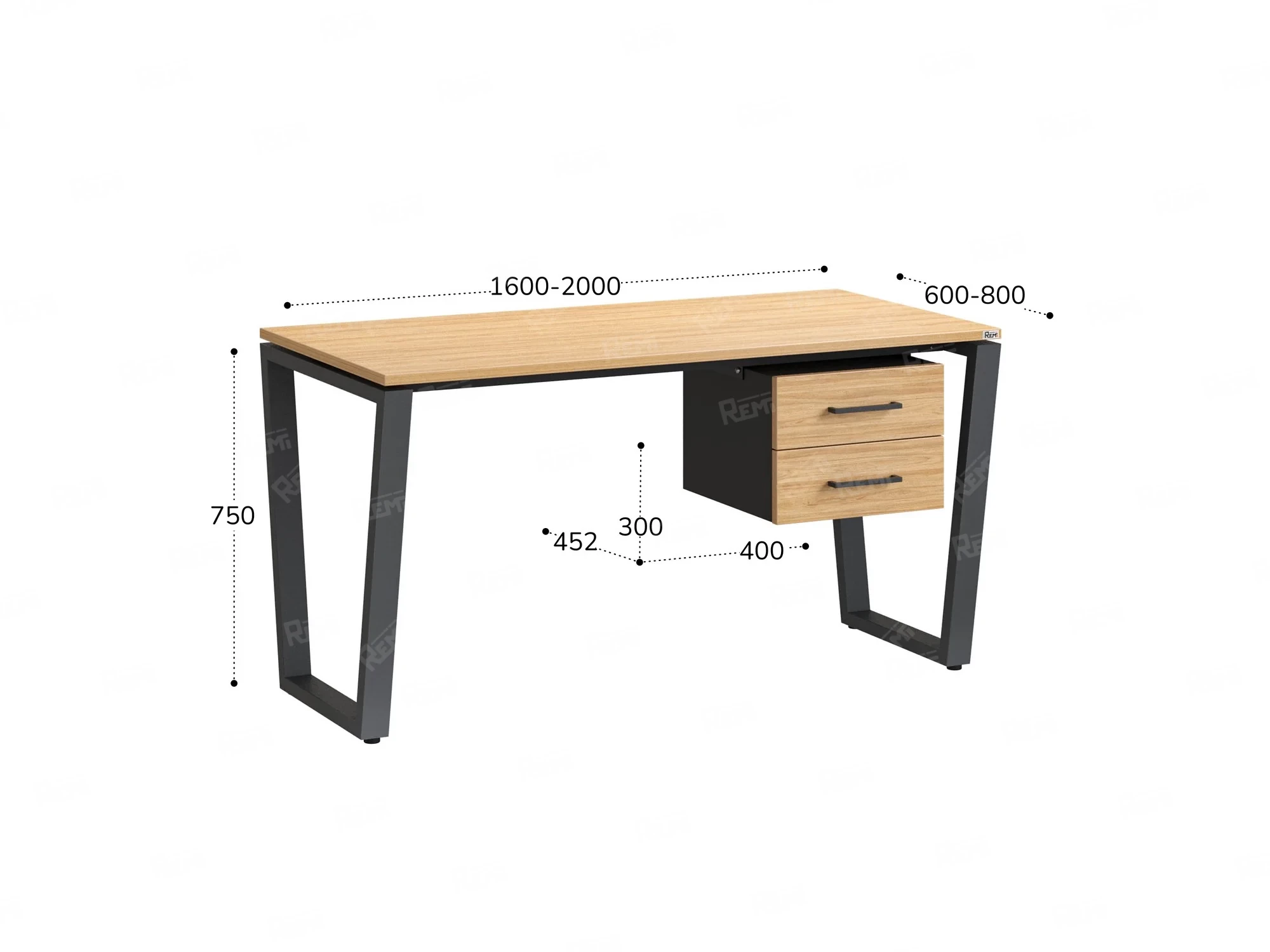 Стол прямой с подвесной тумбой 2 ящика, U-опора 1800x600x750 RM035-18x6 Вяз Швейцарский светлый/Серый