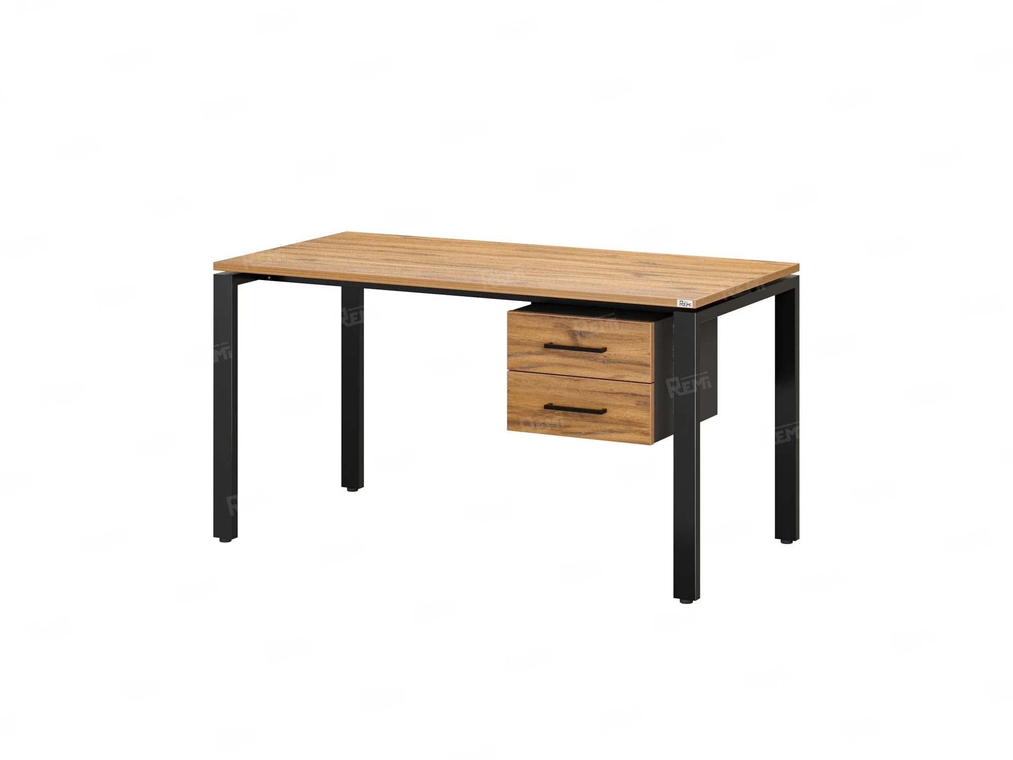 Стол прямой с подвесной тумбой 2 ящика, П-опора 1800x600x750 RM039-18x6 Дуб Юстус/Черный