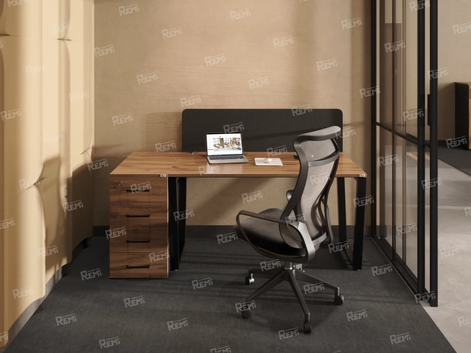 Стол прямой, подвесная тумба, ЛДСП экран, П-опора 1800x700x750 RM030-18x7 Дуб Юстус/Черный