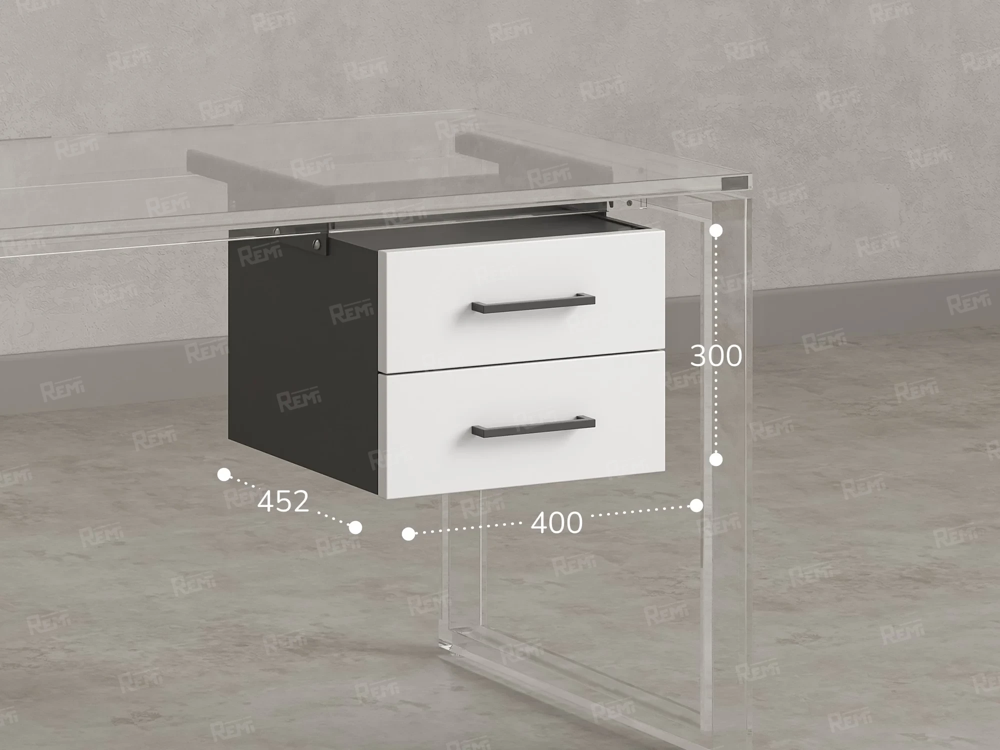 Тумба подвесная, два ящика 400x452x300 RM201-16х8 Белый/Серый