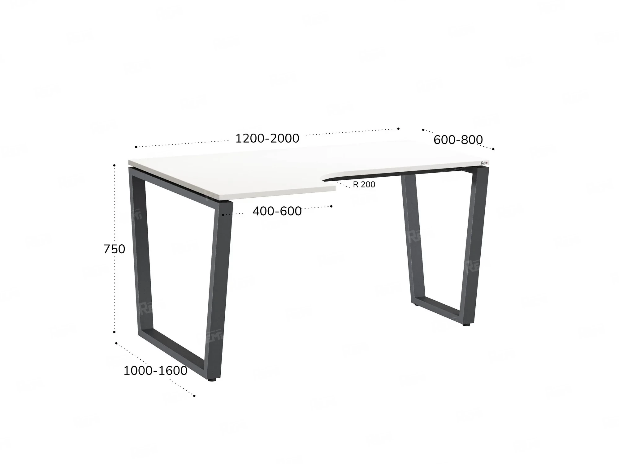 Стол угловой, U-опора, левый 1400x900/1200x750, RM051-14x9-12 Белый/Серый