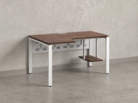 Стол угловой, экран металл, П-опора, левый 1400x600/900x750, RM059-14x6-9 Дуб Апрельский шоколад/Белый