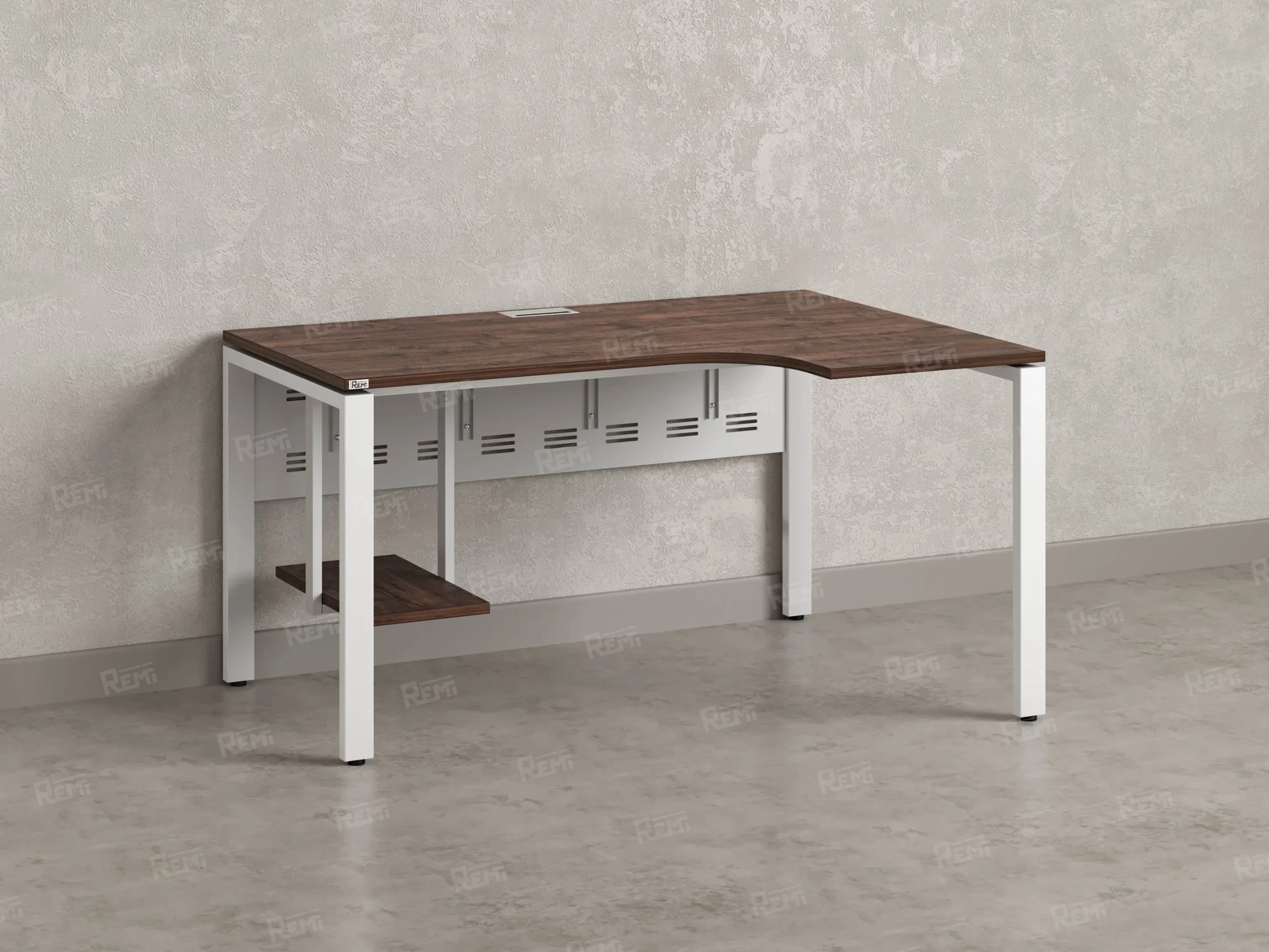 Стол угловой, экран металл, П-опора, правый 1800x600/900x750, RM058-18x6-9 Дуб Апрельский шоколад/Белый