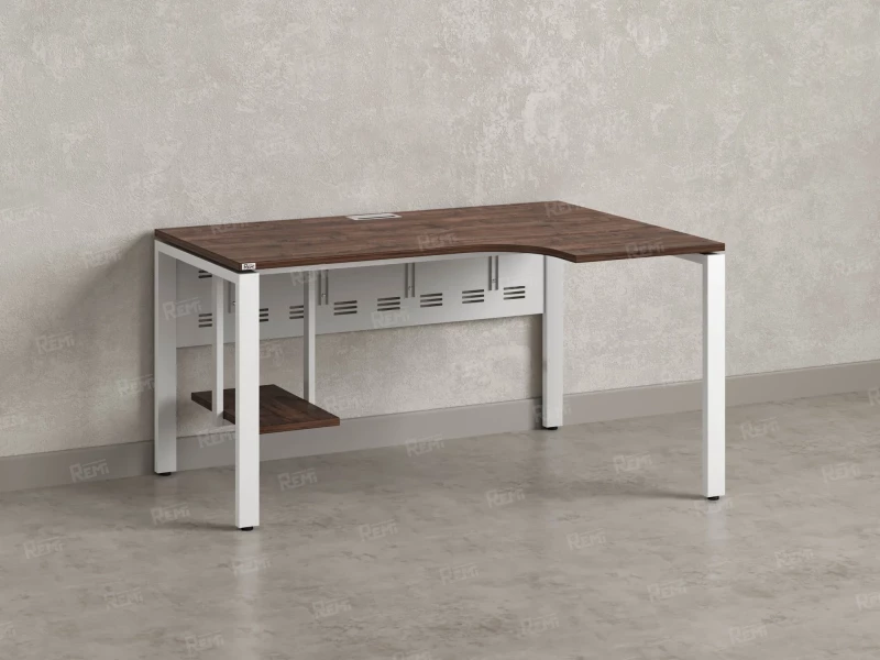 Стол угловой, экран металл, П-опора, правый 1800x600/900x750, RM058-18x6-9 Дуб Апрельский шоколад/Белый