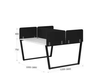 Бенч-система, 2 рабочих места, 5 тканевых экранов 1200x1400x750 RM172-3-12x14 Белый/Черный