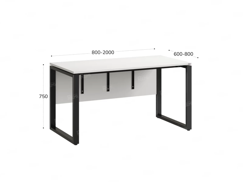 Стол прямой, О-опоры, экран ЛДСП,парящая стол-ца 2000x700x750 RM008-20x7 Белый/Черный