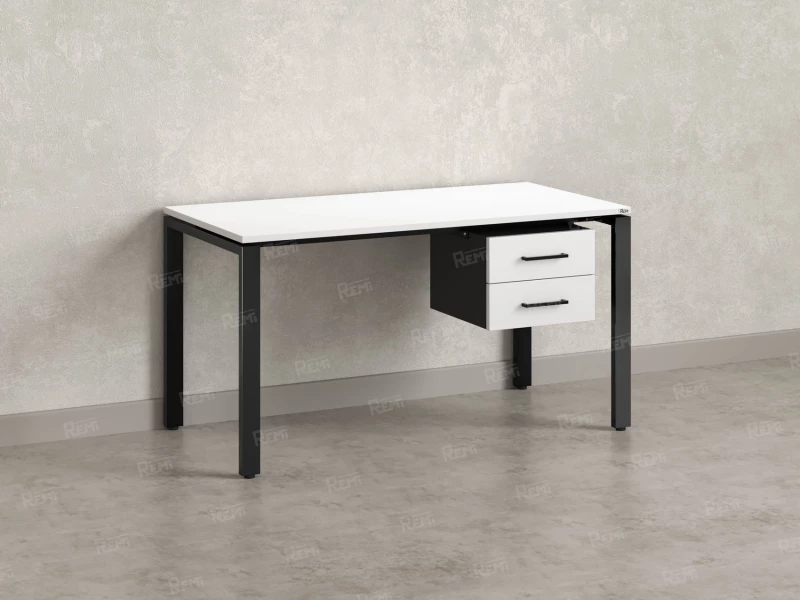 Стол прямой с подвесной тумбой 2 ящика, П-опора 1600x800x750 RM039-16x8 Белый/Черный