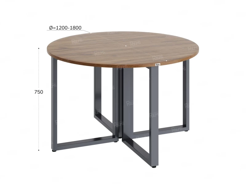 Круглый стол на О-образных опорах 1200x1200x750 RM187-12x12 Дуб Юстус/Серый