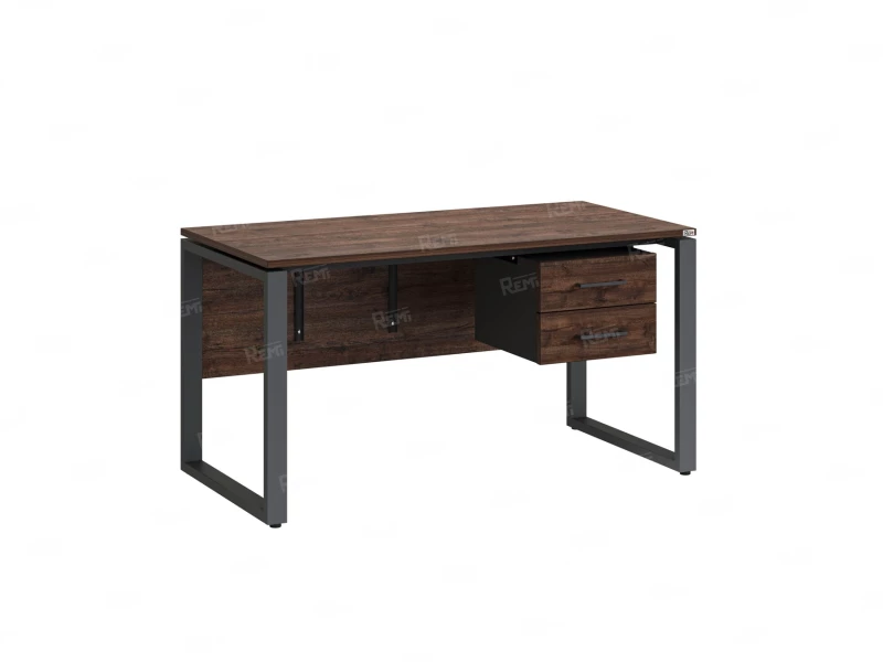 Стол прямой, подвесная тумба, ЛДСП экран, О-опора 2000x800x750 RM033-20x8 Дуб Апрельский шоколад/Серый