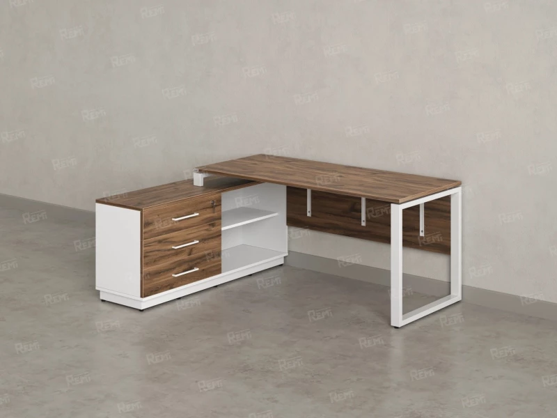 Стол прямой с тумбой L, ЛДСП экран, О-опора 1400x1400x750 RM013L-14x6 Дуб Юстус/Белый