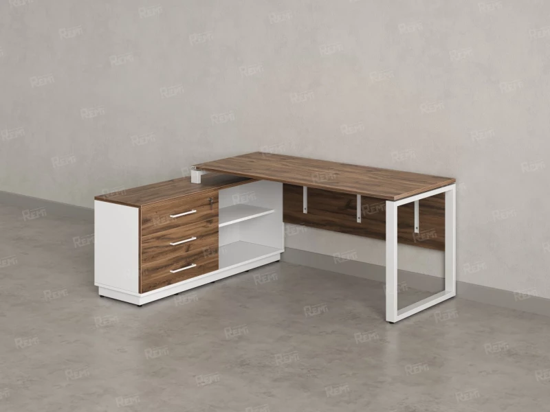 Стол прямой с тумбой L, ЛДСП экран, О-опора 1400x1400x750 RM013L-14x6 Дуб Юстус/Белый