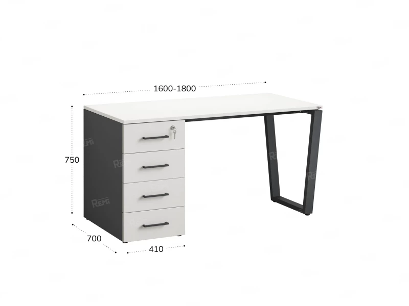 Стол прямой, с тумбой на U-образных опоре, левый 1600x700x750 RM100-16x7 Белый/Серый