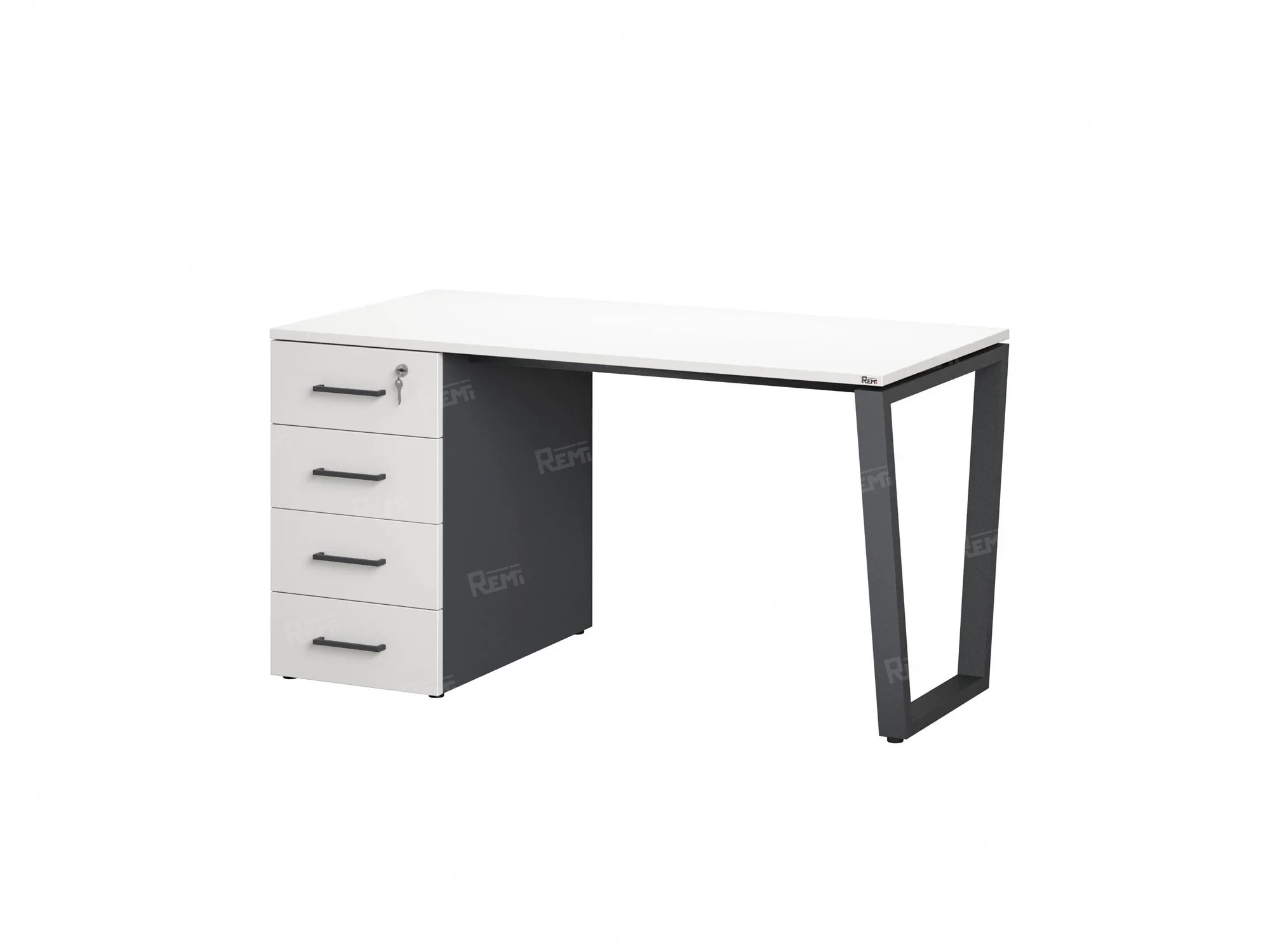 Стол прямой, с тумбой на U-образных опоре, левый 1600x700x750 RM100-16x7 Белый/Серый