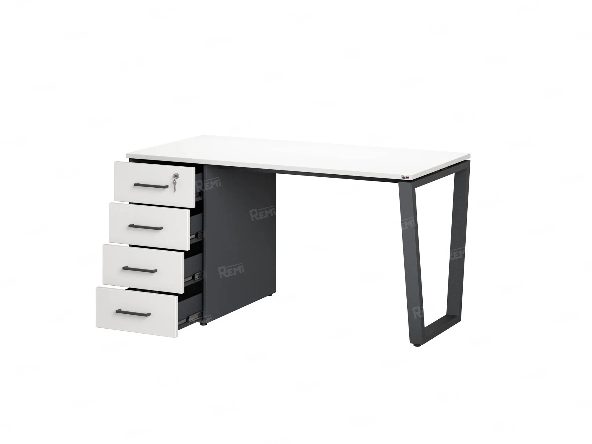 Стол прямой, с тумбой на U-образных опоре, левый 1600x700x750 RM100-16x7 Белый/Серый