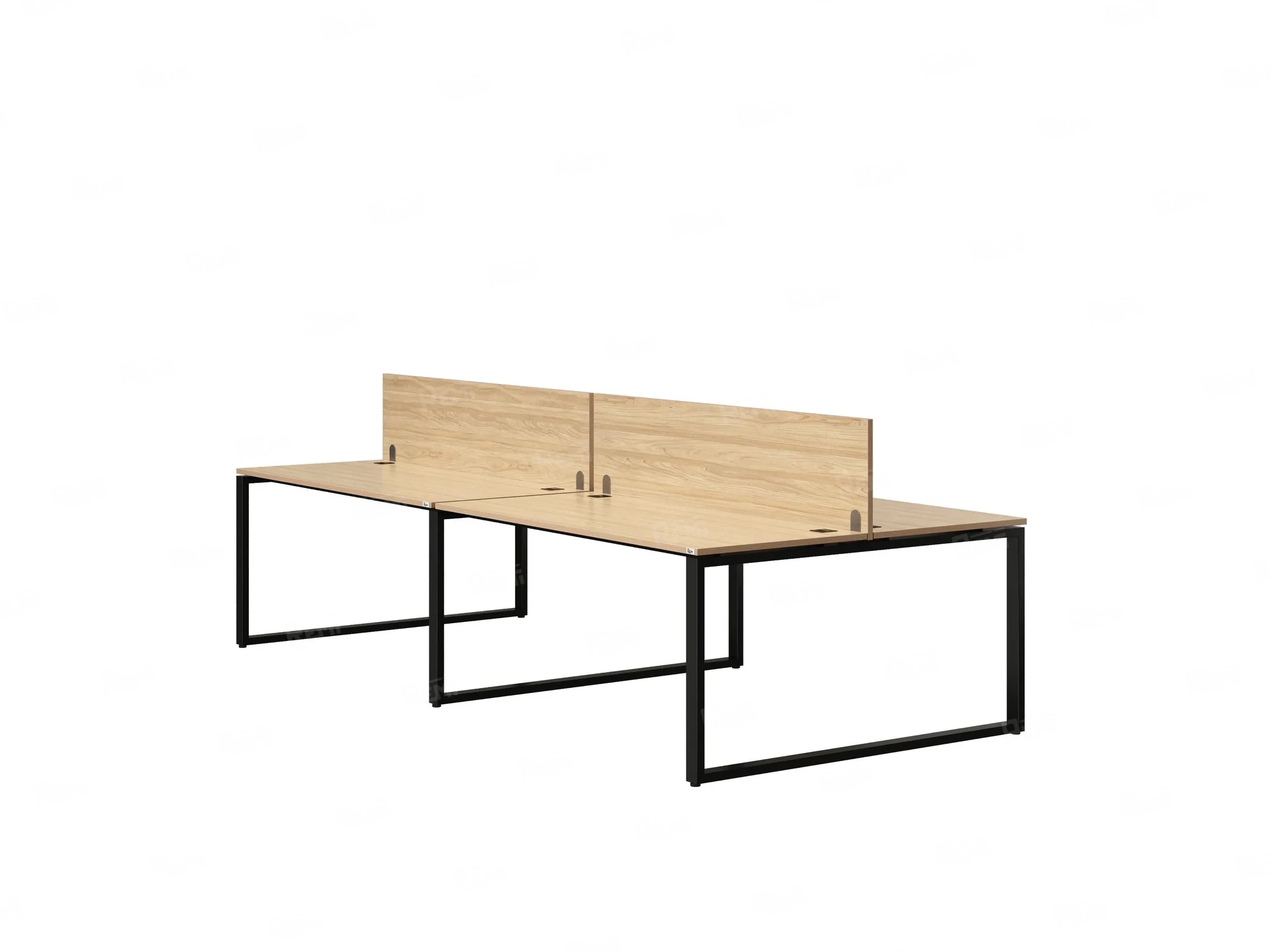 Бенч-система, 4 рабочих места, на О-образных опорах, 2 ЛДСП экранов 2800x1200x750 RM170-4-14x12 Вяз Швейцарский светлый/Черный