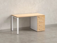 Стол прямой с тумбой на П-образных опоре, правый 1800x700x750 RM103-18x7 Вяз Швейцарский светлый/Белый
