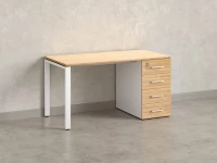 Стол прямой с тумбой на П-образных опоре, правый 1800x700x750 RM103-18x7 Вяз Швейцарский светлый/Белый