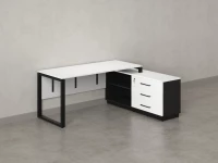 Стол прямой с тумбой R, ЛДСП экран, О-опора 2000x1400x750 RM012R-20x6 Белый/Черный