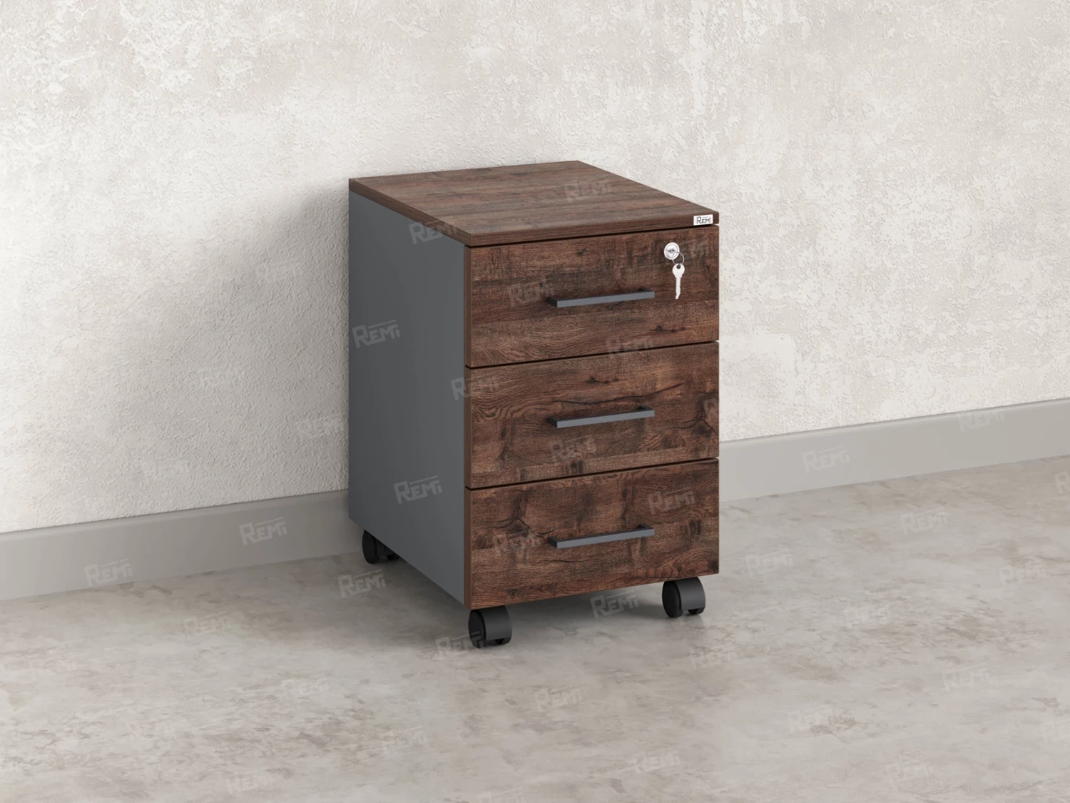 Тумба мобильная, 3 ящика 400x500x600 RM120-40x50 Дуб Апрельский шоколад/Серый