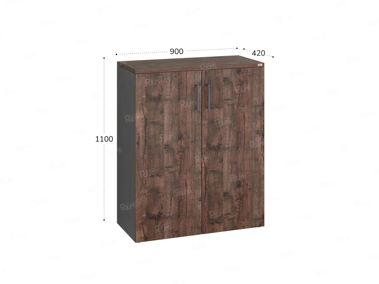Шкаф распашной, регулируемые опоры, 3 уровня 900x420x1100 RM150-90x42 Дуб Апрельский шоколад/Серый