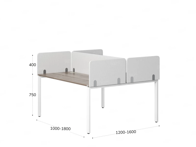 Бенч-система, 2 рабочих места, на П-образных опорах, 5 тканевых экрана 1800x1600x750 RM165-3-18x16 Дуб Маувелла/Белый