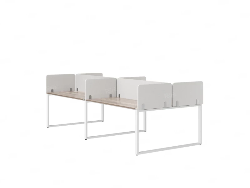 Бенч-система, 4 рабочих места, на О-образных опорах, 8 тканевых экранов 3200x1200x750 RM170-1-16x12 Дуб Маувелла/Белый