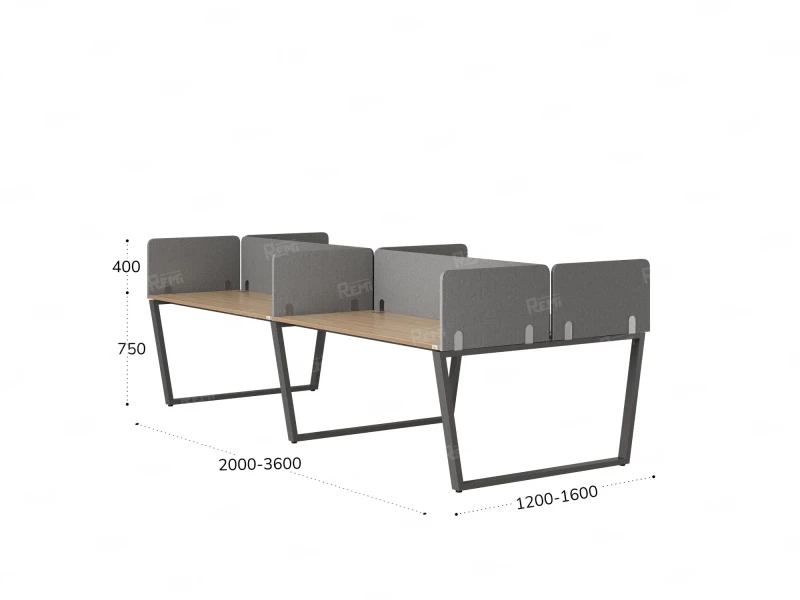 Бенч-система, 4 рабочих места, на U-образных опорах, 8 тканевых экранов 2000x1400x750 RM173-1-10x14 Вяз Швейцарский светлый/Серый