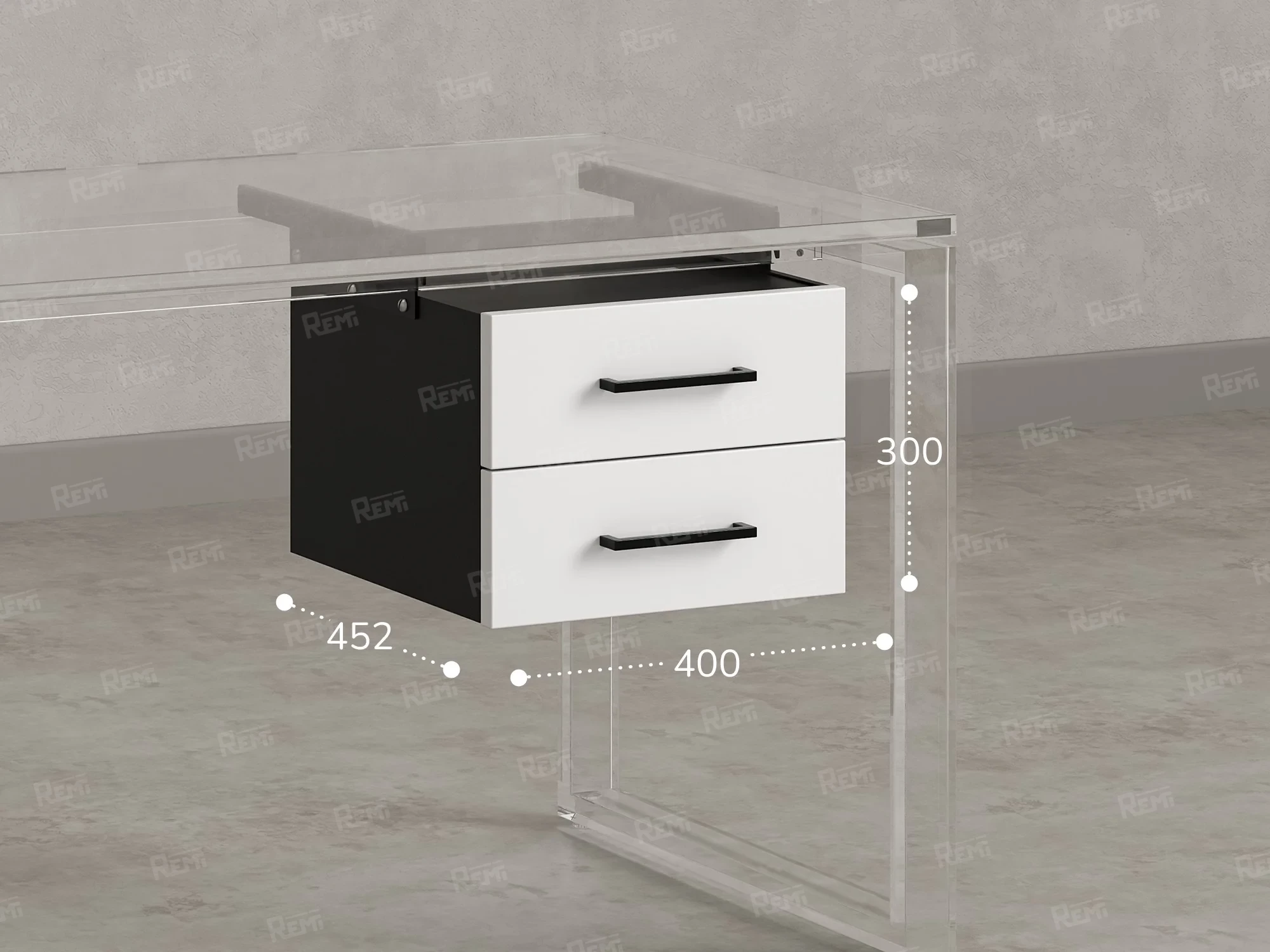 Тумба подвесная, два ящика 400x452x300 RM201-16х8 Белый/Черный
