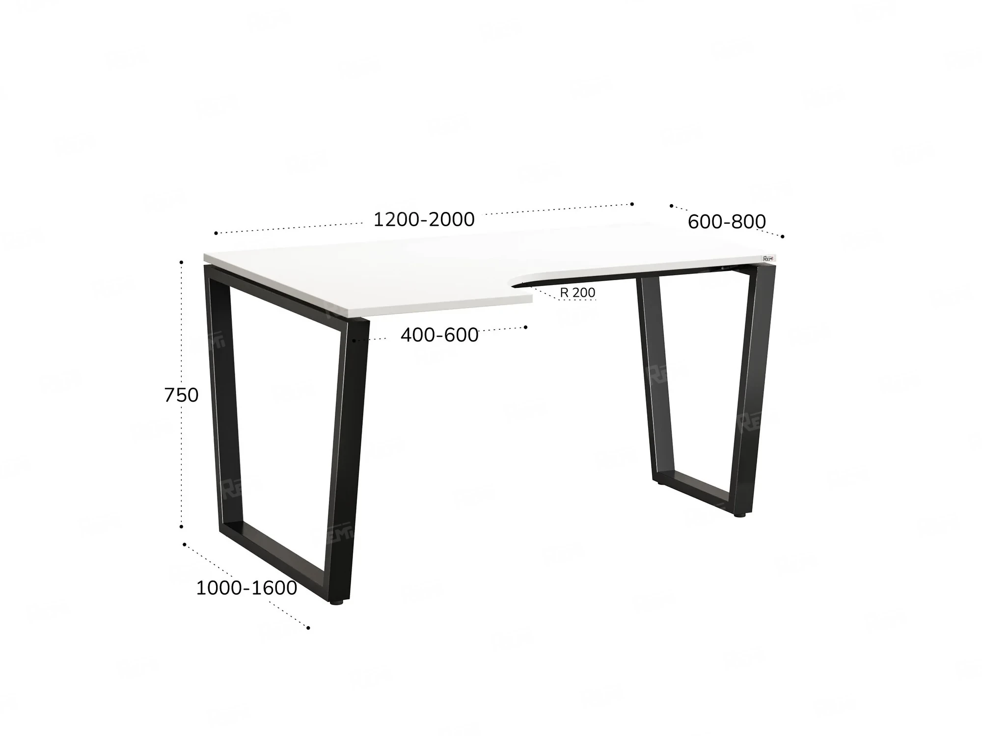 Стол угловой, U-опора, левый 1400x900/1200x750, RM051-14x9-12 Белый/Черный