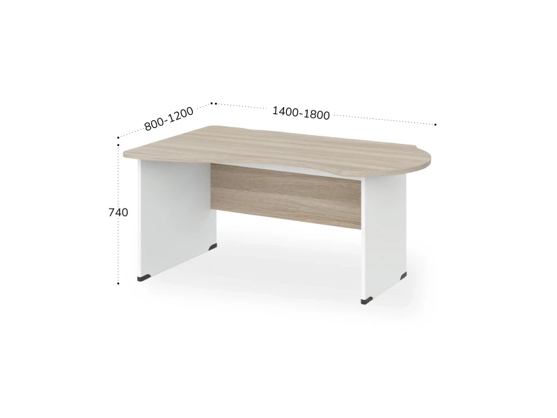 BRL RB004-180х120L Стол асимметричный левый 1800х1200х740 Шорвуд/Белый