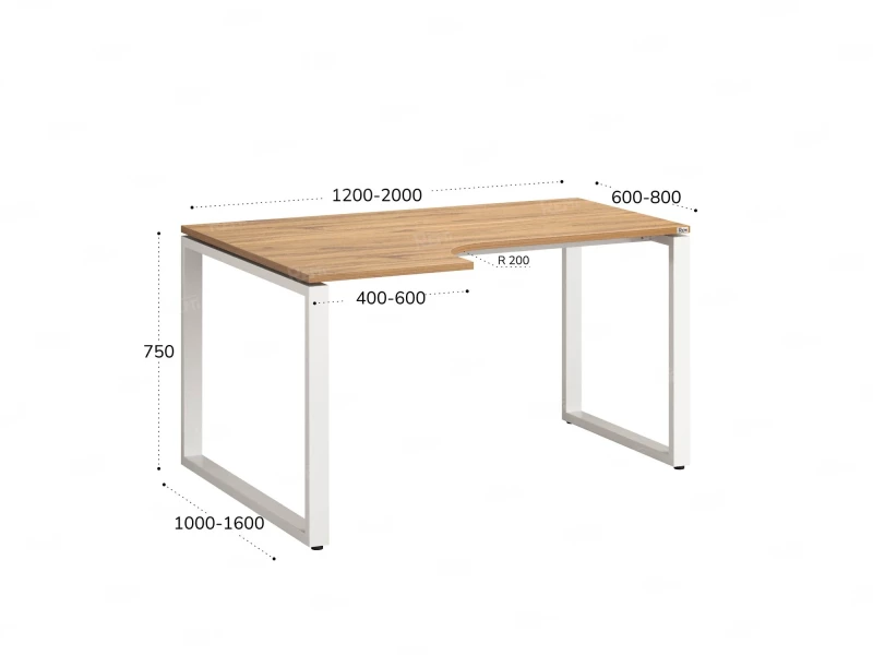 Стол угловой, О-опора, левый 1600x700/900x750, RM055-16x7-9 Дуб Юстус/Белый