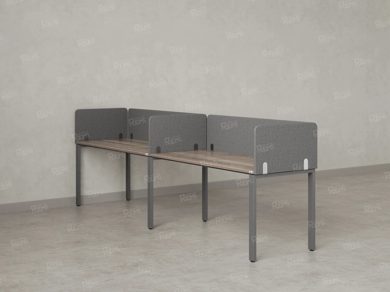 Бенч-система в 1 ряд, 2 рабочих места 5 тканевых экранов 3600x800x750 RM167-1-36x8 Дуб Маувелла/Серый