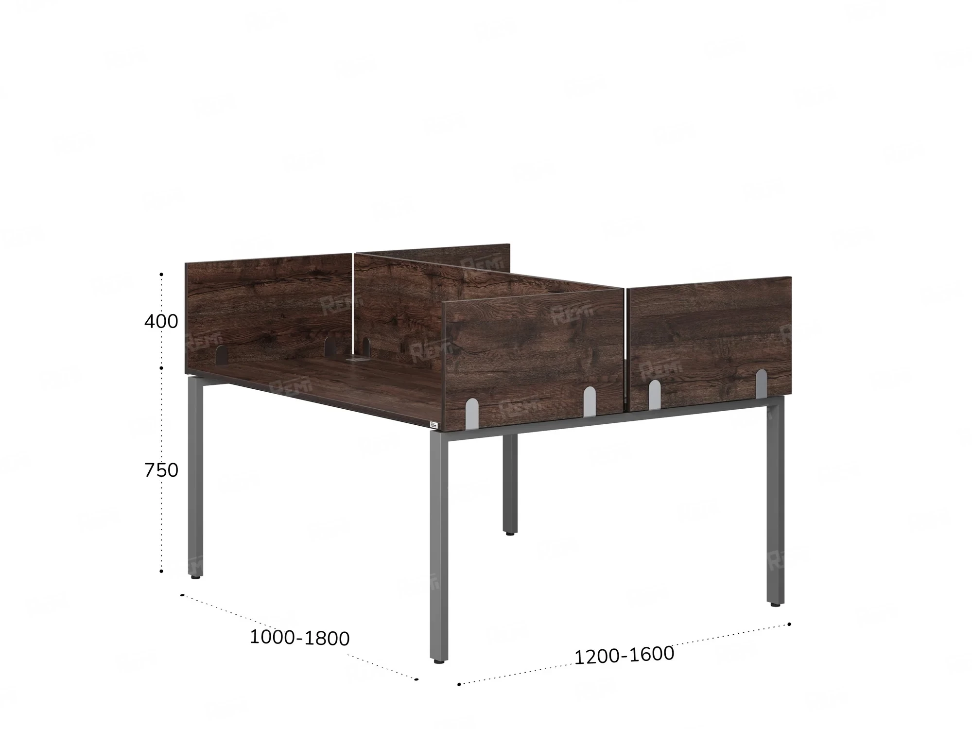 Бенч-система, 2 рабочих места, 5 ЛДСП экранов 1000x1600x750 RM165-4-10x16 Дуб Апрельский шоколад/Серый