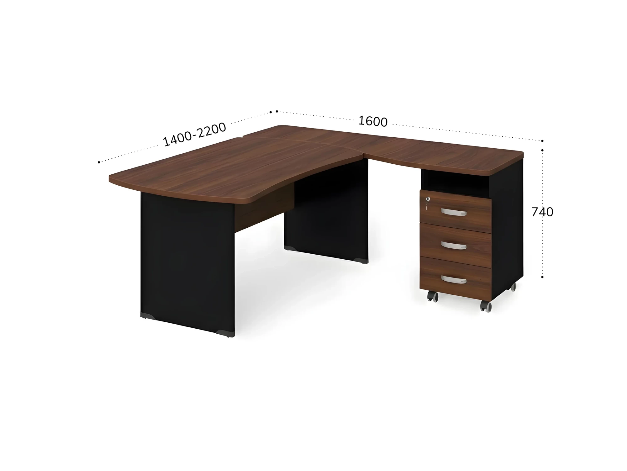 BRL RB005-140х160R Угловое рабочее место правое 1400х1600х740 Орех Вармия/Черный