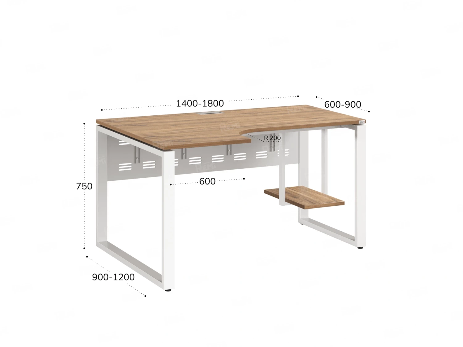 Стол угловой, экран металл, О-опора, правый 1600x700/900x750, RM057-16x7-9 Дуб Юстус/Белый