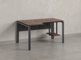 Стол угловой, экран металл, П-опора, левый 1400x600/900x750, RM059-14x6-9 Дуб Апрельский шоколад/Серый