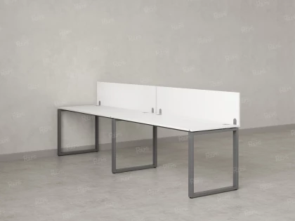 Бенч-система в 1 ряд, 2 рабочих места 2 ЛДСП экранов 2400x600x750 RM168-4-24x6 Белый/Серый
