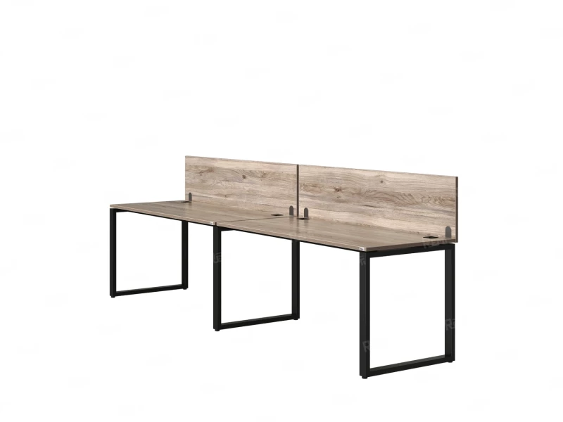 Бенч-система в 1 ряд, 2 рабочих места 2 ЛДСП экранов 3200x600x750 RM168-4-32x6 Дуб Маувелла/Черный