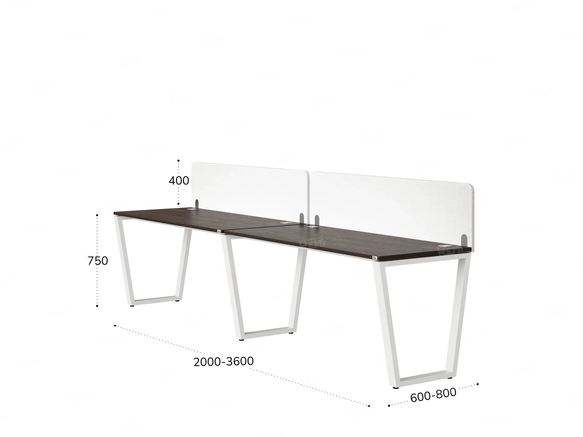 Бенч-система в 1 ряд, 2 рабочих места 2 тканевых экранов 3200x800x750 RM174-3-32x8 Дуб Апрельский шоколад/Белый