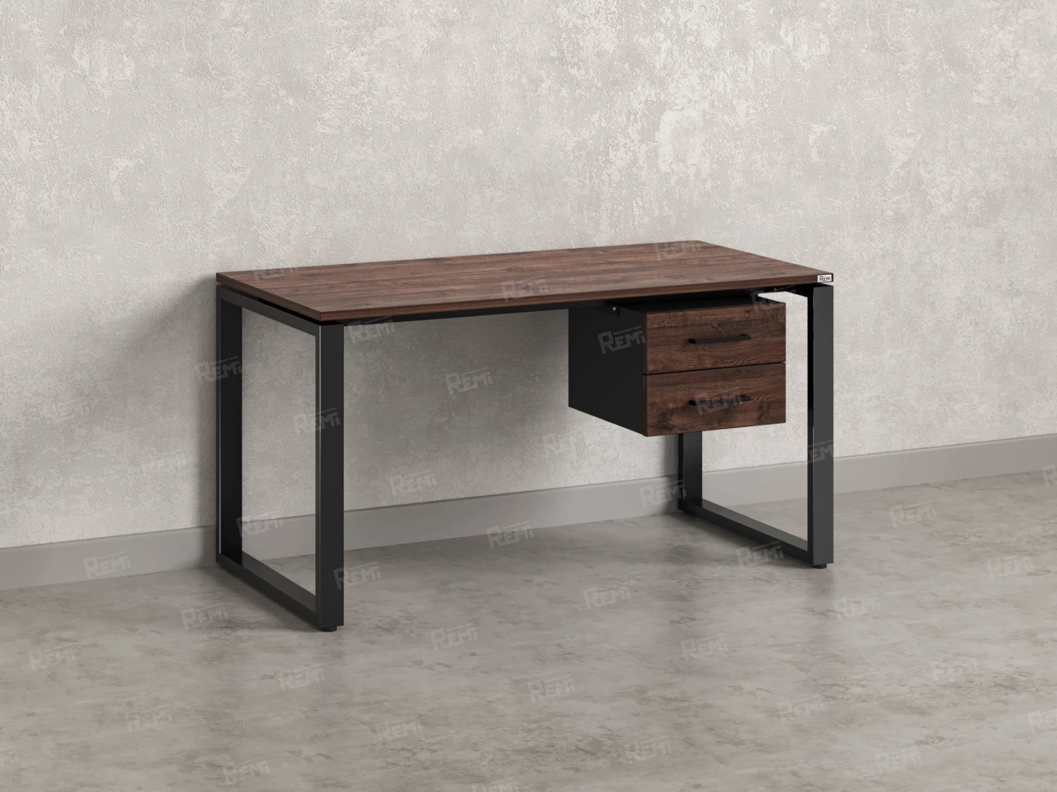 Стол прямой с подвесной тумбой 2 ящика, О-опора 1600x700x750 RM037-16x7 Дуб Апрельский шоколад/Черный