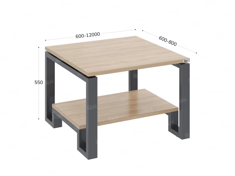 Журнальный стол с полкой 800x600x550 RM181-8x6 Вяз Швейцарский светлый/Серый