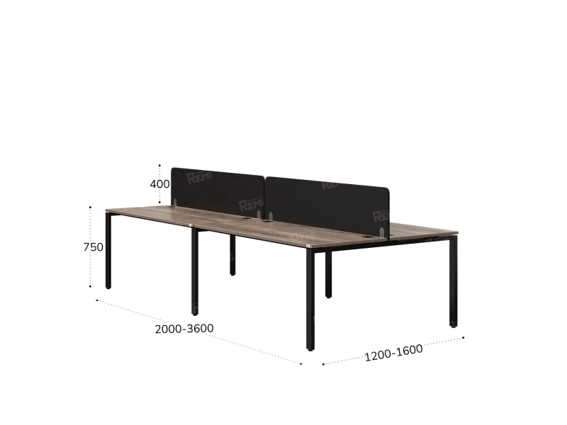Бенч-система, 4 рабочих места, на П-образных опорах, 2 тканевых экранов 2400x1400x750 RM166-3-12x14 Дуб Маувелла/Черный